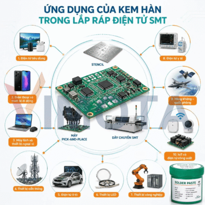Kem hàn là gì? Cấu tạo và nguyên lý hoạt động của kem hàn trong SMT 2 Ứng dụng của kem hàn trong lắp ráp điện tử SMT
